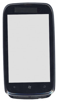 <!--Сенсорное стекло (тачскрин) для Nokia Lumia 610 с рамкой (черный)-->
