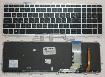<!--Клавиатура для ноутбука HP ENVY 15-j000 (черная) с серебристой рамкой и подсветкой-->