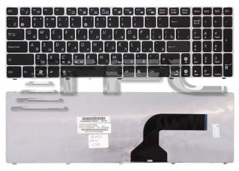 <!--Клавиатура для ноутбука Asus K52 UL50 с серебристой рамкой (черная)-->