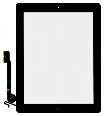 <!--Сенсорное стекло (тачскрин) для iPad 4 с кнопкой (черный)-->
