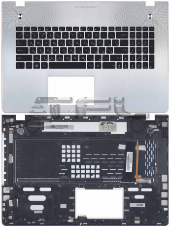 <!--Клавиатура для ноутбука ASUS N76V с серебристым корпусом (черная)-->