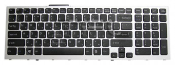 <!--Клавиатура для ноутбука Sony Vaio VPC-F11 VPC-F12 VPC-F13  с серой рамкой и подсветкой (черная)-->