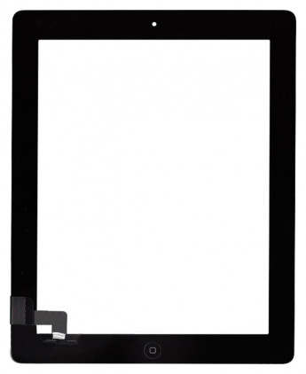 <!--Сенсорное стекло (тачскрин) для iPad 2 с кнопкой (черный)-->