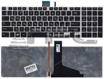 <!--Клавиатура для ноутбука Toshiba S50 с серебристой рамкой и подсветкой (черная)-->