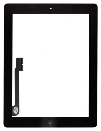 <!--Сенсорное стекло (тачскрин) для iPad 3 с кнопкой (черный)-->