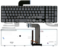 Клавиатура для ноутбука Dell Inspiron 17R N7110  с черной рамкой и подсветкой (серая)