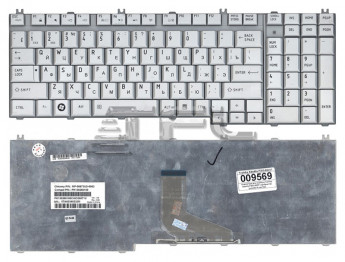 <!--Клавиатура для ноутбука Toshiba Satellite P205-S6237, шлейф по центру (серебро) -->